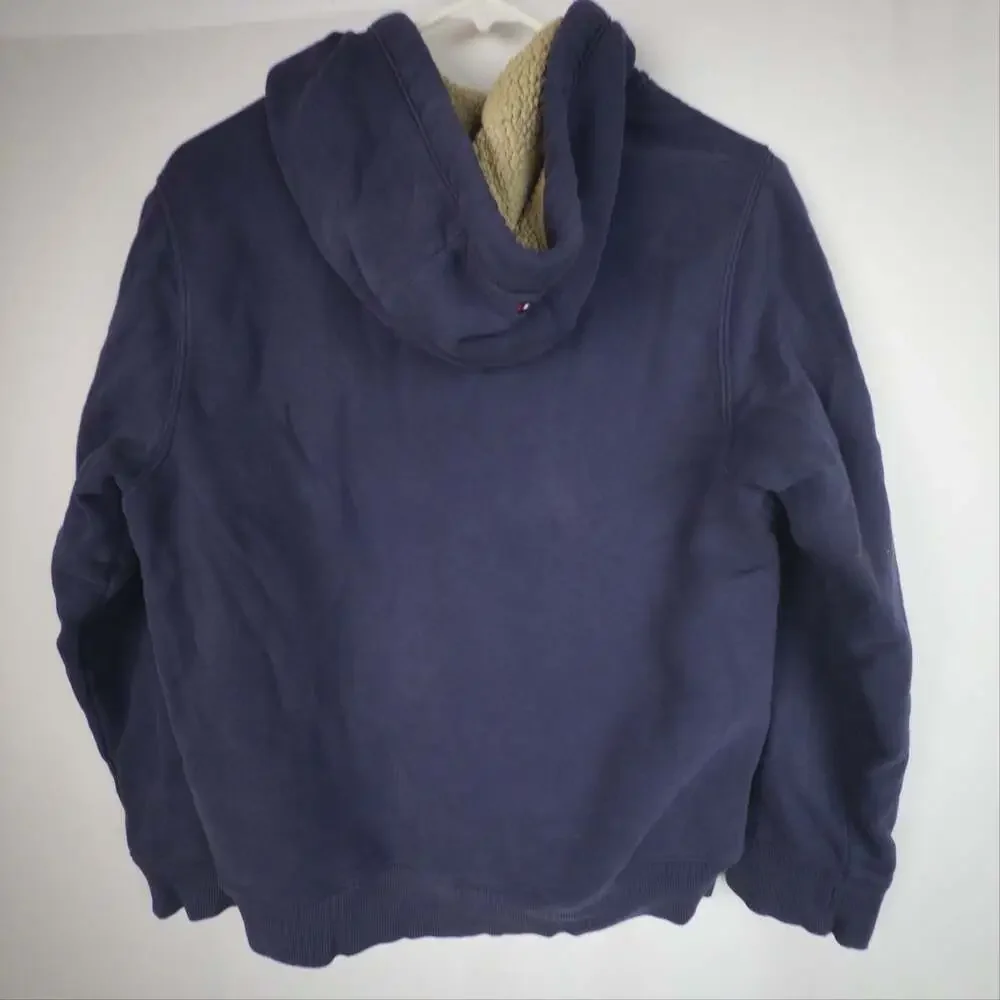 Tommy Hilfiger Navy Blue Sherpa Lined Full Zip Hoodie with Eagle Graphic 12-14